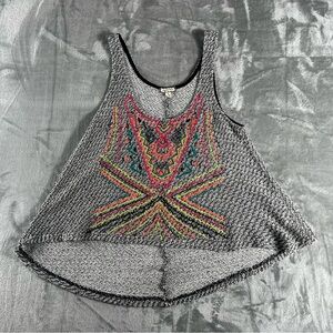 Eyeshadow Boho Crochet Aztec Embroidery Tank Junior Sz M High-low Hem Scoop neck